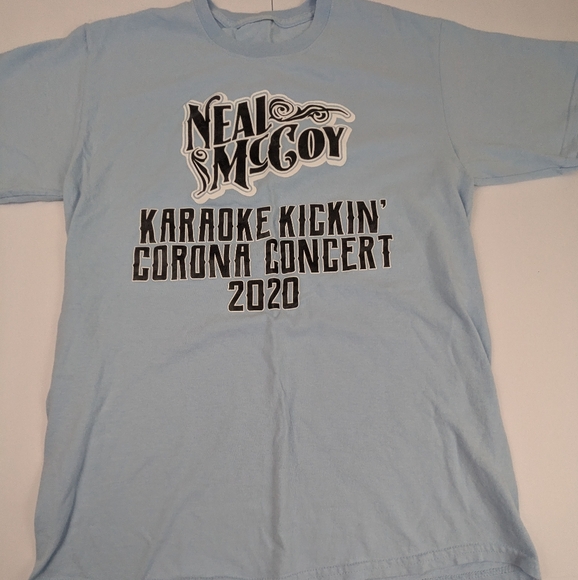 Neal McCoy Karaoke Kickin' Corona Concert 2020 Light Blue Tee Medium - Picture 1 of 4